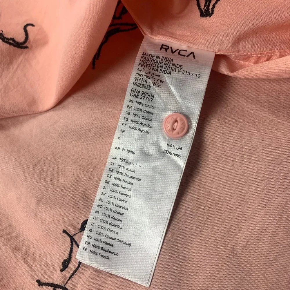 RVCA Men Short Sleeve Button Johanna Gestures Pink New With Tags - Picture 10 of 13